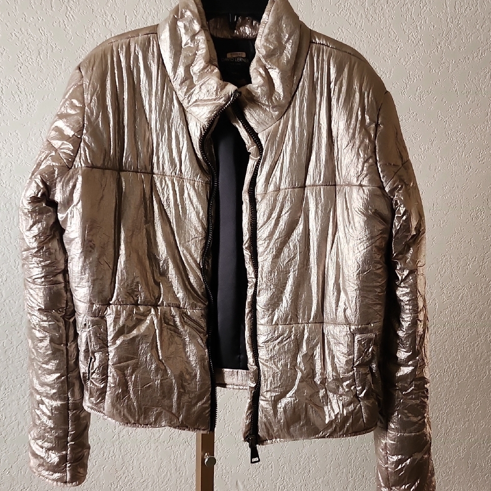 David Lerner Shimmering Silver Puffer Jacket